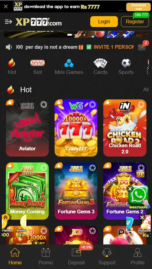 XP 777 Game Home page